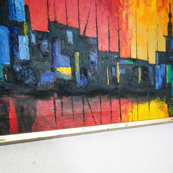 Mid Century Modern Danish Painting Art Abstract landscape Frame Cityscape rectangular frame - Image 9
