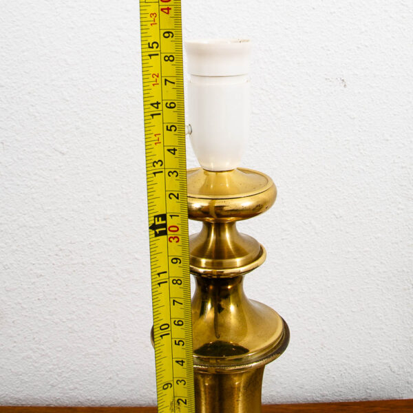 Mid Century Modern Brass Table Lamp Round White Pleated Shade Danish Vintage - Image 11