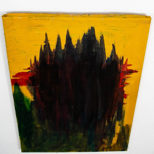 Mid Century Modern Painting Art Abstract Expressionism Yellow and Black Mcm - Image 7