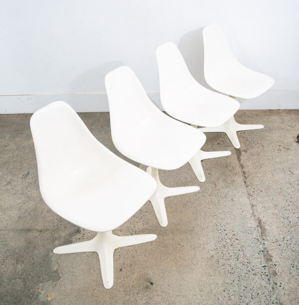 Mid Century Danish Modern Set 6 Burke White Chairs Knoll Style 4 Point Side Mcm - Image 4