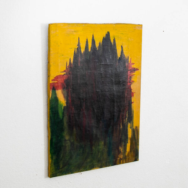 Mid Century Modern Painting Art Abstract Expressionism Yellow and Black Mcm - Image 3