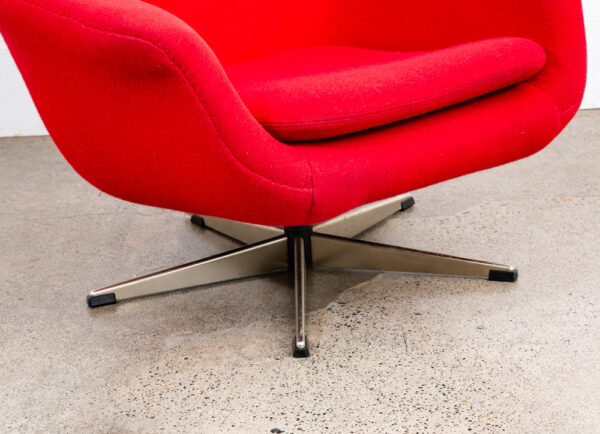 Mid Century Danish Modern Lounge Chair Recliner Red Wool Swivel Headrest Mcm - Image 7