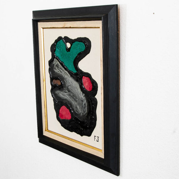 Mid Century Modern Oil Painting Abstract Expressionism Green Black Red Signed - Image 3