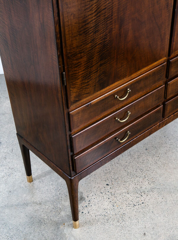 Mid Century Danish Modern Credenza Highboard Cabinet Walnut Arched Door 6 drawer - Image 6