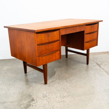 Mid Century Danish Modern Desk Executive Teak Floating 7 Drawer Bookshelf Office