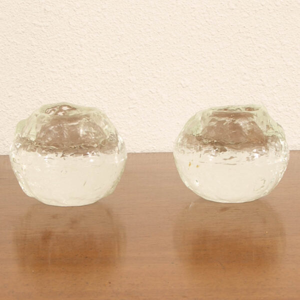 Mid Century Modern Kosta Boda Snowball Candleholders Pair Clear Art Glass Round - Image 12
