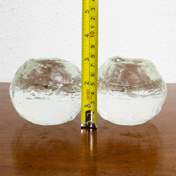 Mid Century Modern Kosta Boda Snowball Candleholders Pair Clear Art Glass Round - Image 3