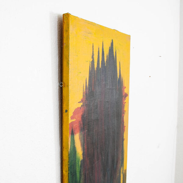 Mid Century Modern Painting Art Abstract Expressionism Yellow and Black Mcm - Image 9