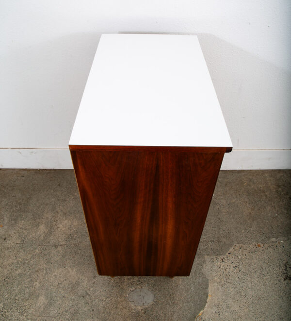Mid Century Modern Dresser Highboy 5 Drawer Walnut American White Trim Vintage - Image 6