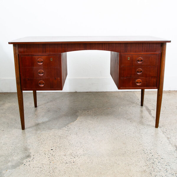 Mid Century Danish Modern Desk Executive Teak 6 Drawer Bookshelf Floating Doors - Image 2