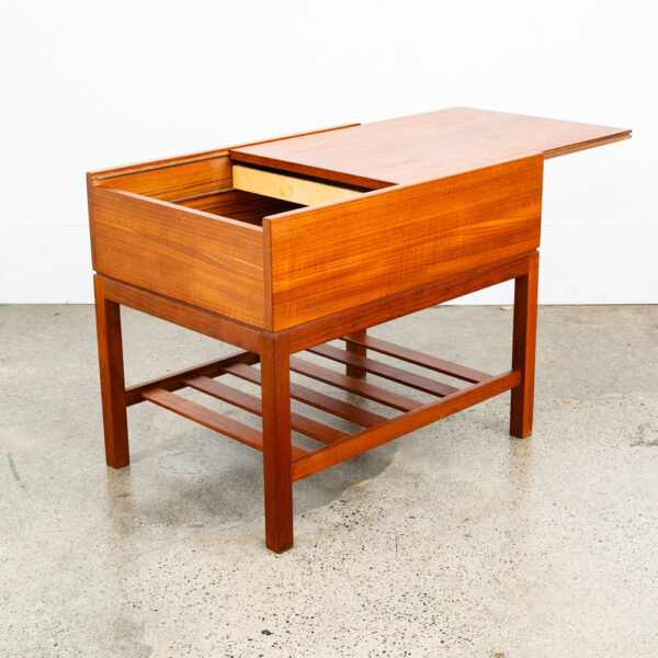 Mid Century Danish Modern Sewing Cabinet Sliding Top Side Table Denmark Vintage - Image 7
