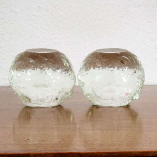 Mid Century Modern Kosta Boda Snowball Candleholders Pair Clear Art Glass Round - Image 6