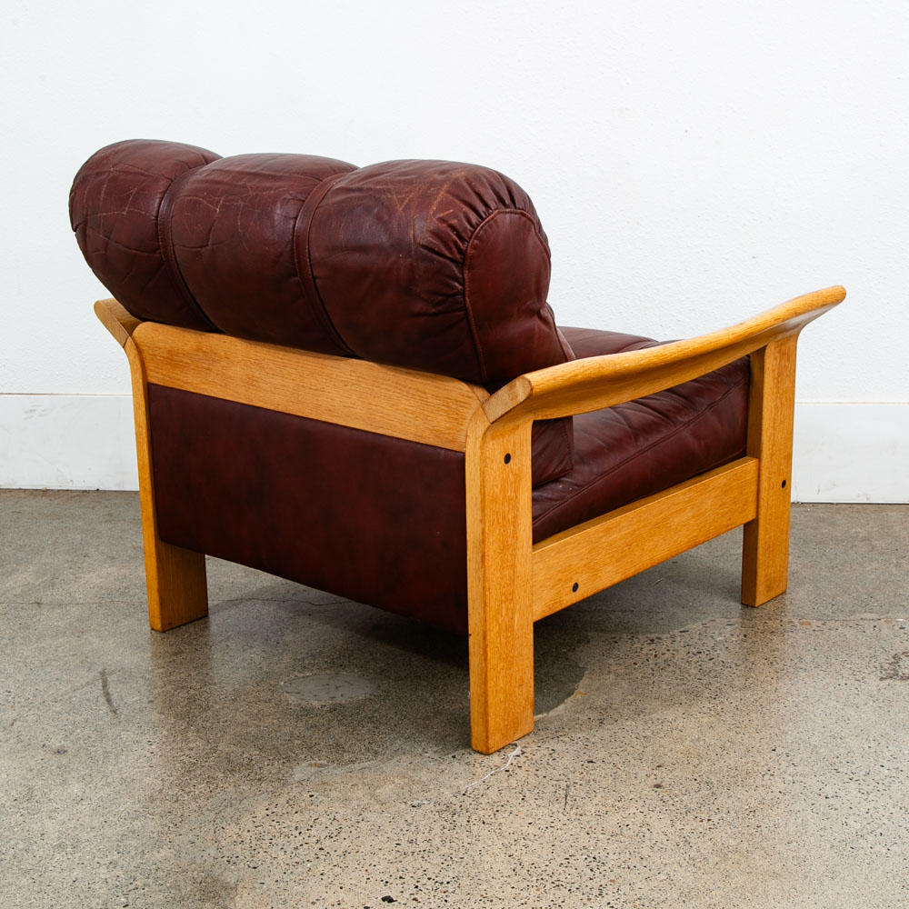 Mid Century Danish Modern Lounge Chair Oxblood Red Leather Armchair White Oak - Image 4