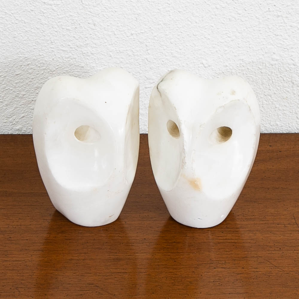 Mid Century Modern Owl Bookends White Marble Italian Pair Figurine Solid Heavy