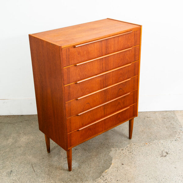Mid Century Danish Modern Dresser Highboy 6 Drawer Teak Denmark Locking Compact - Image 2
