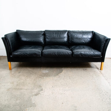 Mid Century Danish Modern Sofa Couch 3 Seat Borge Mogensen Leather Black Settee