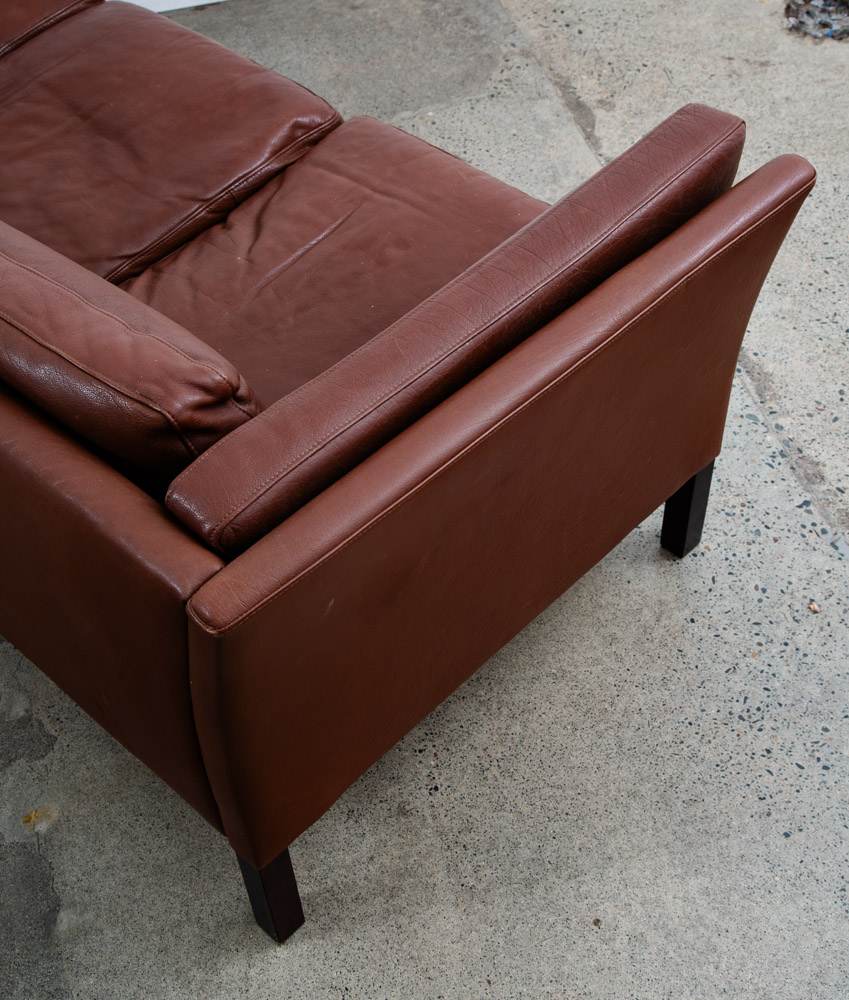 Mid Century Danish Modern Sofa Couch 3 Seater Brown Leather Stouby Seat Denmark - Image 12