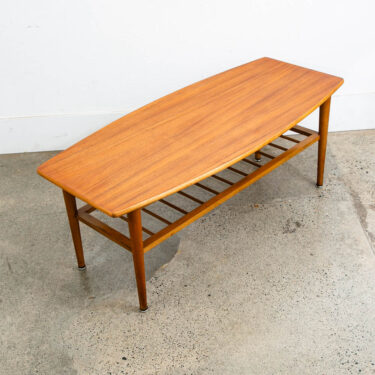Mid Century Danish Modern Coffee Table Slat Shelf Teak Surfboard Vintage Mcm