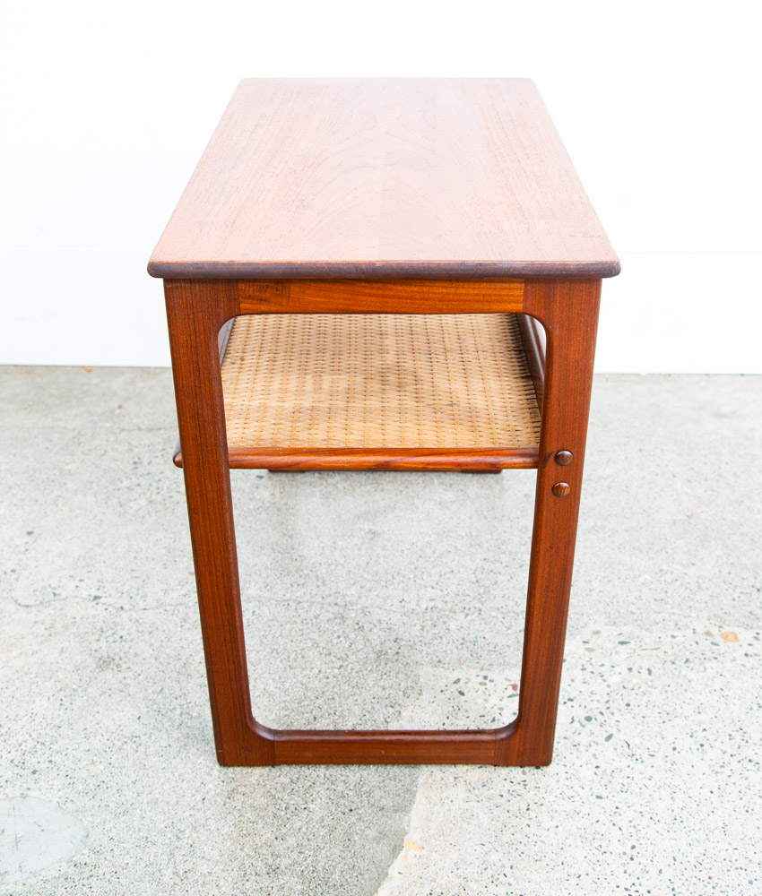 Mid Century Danish Modern Nightstand Table Side Teak Wood End Cane Shelf Denmark - Image 10