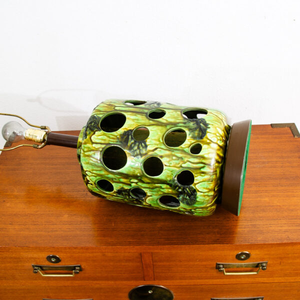 Mid Century Modern Table Lamp Ceramic Lava Drip Glaze Studio Round Green Mcm - Image 4