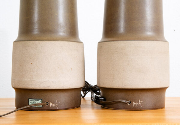 Mid Century Modern Table Lamp Set Pair Martz Marshall Studios Brown Tan Ceramic - Image 11