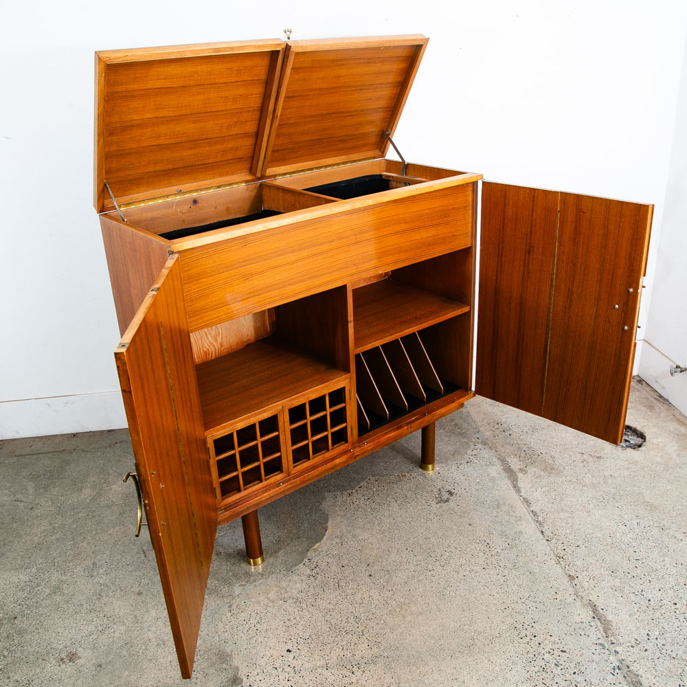 Mid Century Modern Credenza Audio Cabinet Vinyl Storage Teak Renzo Rutili Mcm