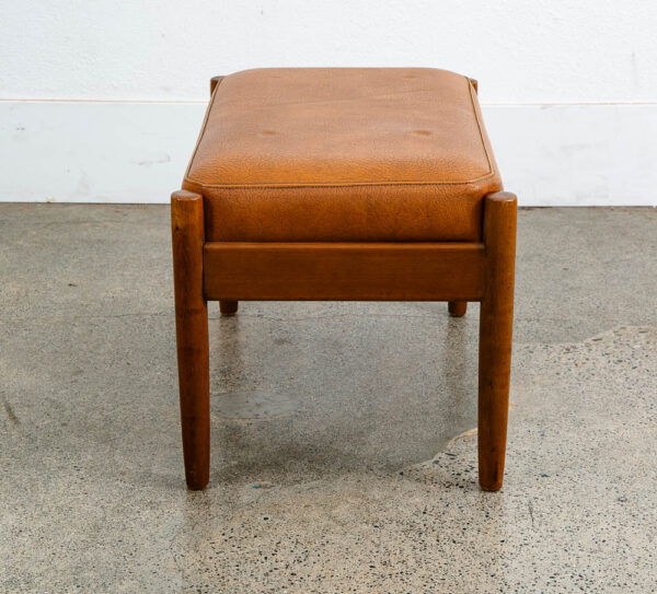 Mid Century Danish Modern Ottoman Stool Brown Tan Leather Rectangular Footrest - Image 3