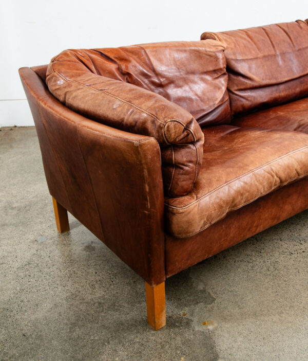 Mid Century Danish Modern Sofa Settee 3 Seater Red Cognac Leather Denmark Mcm - Image 5