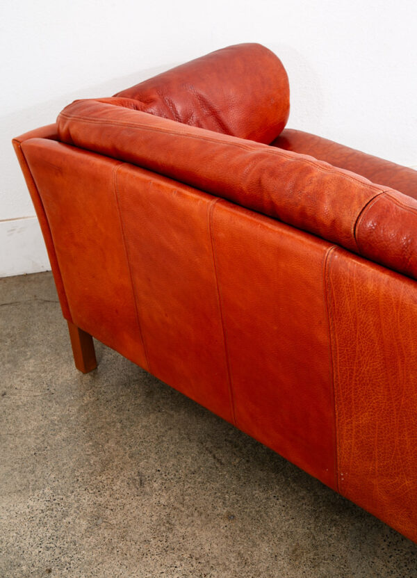 Mid Century Danish Modern Sofa Couch Rust Red Leather 3 Seat Denmark Mcm - Image 6