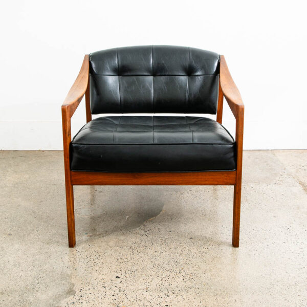 Mid Century Modern Lounge Chair Black Arms Walnut Tufted Work Armchair Vintage - Image 2