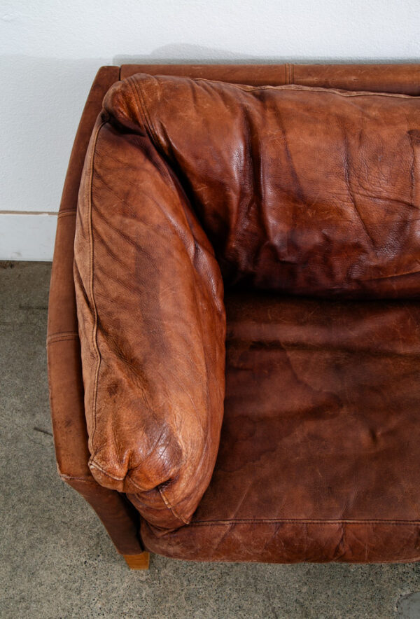 Mid Century Danish Modern Sofa Settee 2 Seater Red Cognac Leather Denmark - Image 12