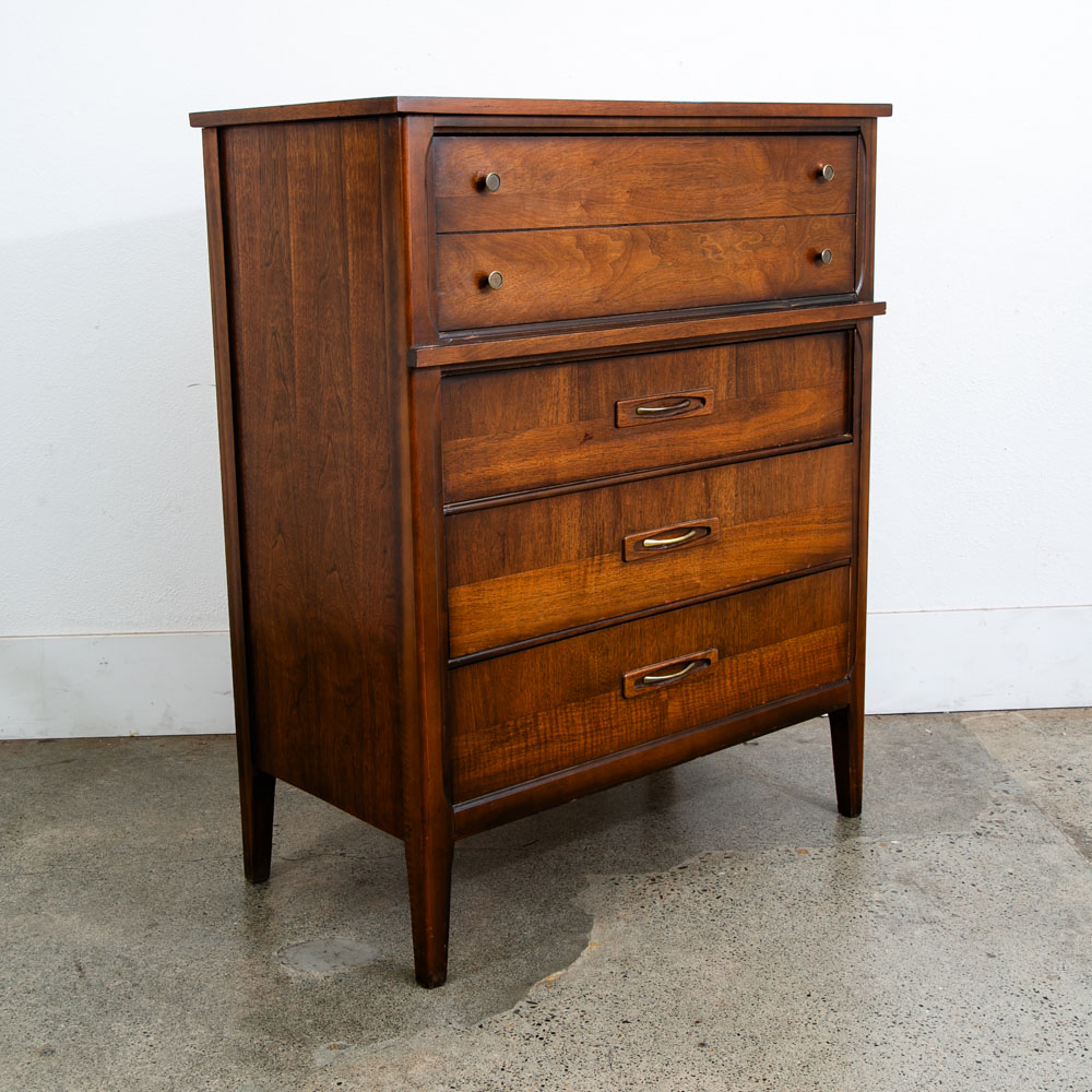 Mid Century Danish Modern Highboy Dresser Walnut 4 Drawer Danish Mcm Vintage 60s