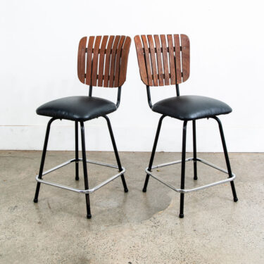 Mid Century Modern Bar Stools Set 2 Black Swivel Wood American Vintage Umanoff