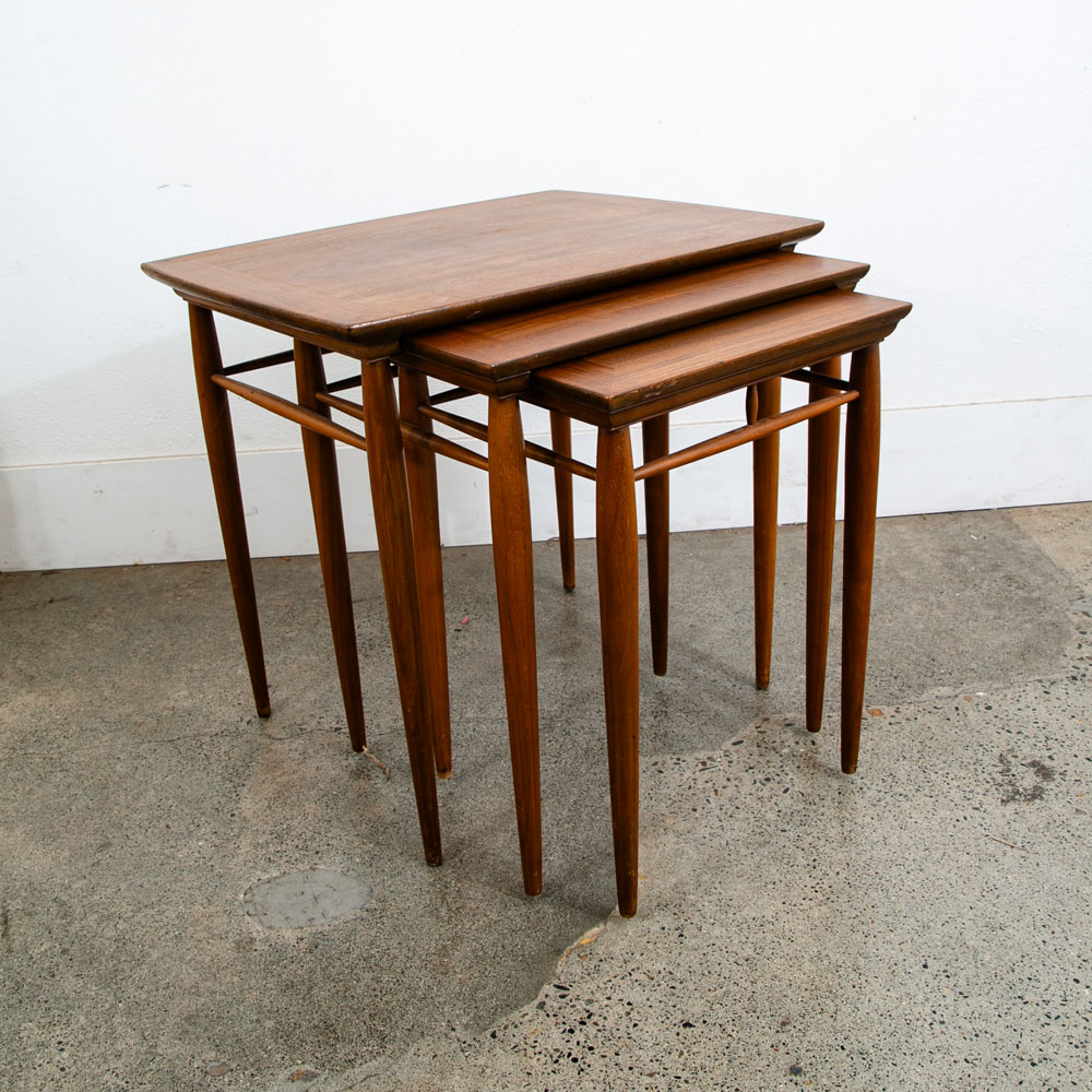 Mid Century Modern Nesting Tables Walnut Set 3 Heritage Henredon Vintage Three M - Image 5