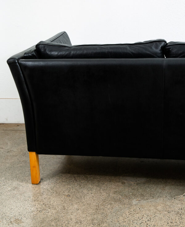 Mid Century Danish Modern Sofa Couch 2 Seat Borge Mogensen Leather Black Settee - Image 12