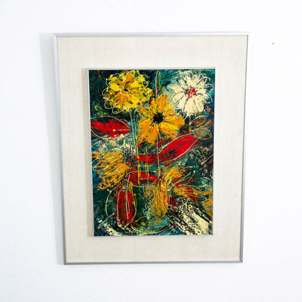 Mid Century Modern Painting Original Art Abstract Flowers Floral Colorful Signed