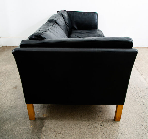 Mid Century Danish Modern Sofa Couch 3 Seat Borge Mogensen Leather Black Settee - Image 4