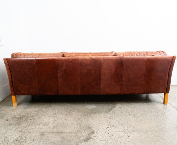 Mid Century Danish Modern Sofa Settee 3 Seater Red Cognac Leather Denmark Mcm - Image 4