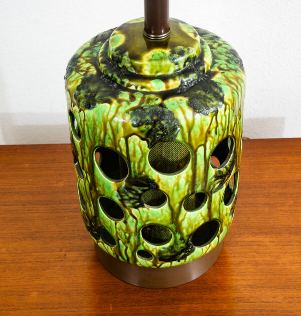 Mid Century Modern Table Lamp Ceramic Lava Drip Glaze Studio Round Green Mcm - Image 8