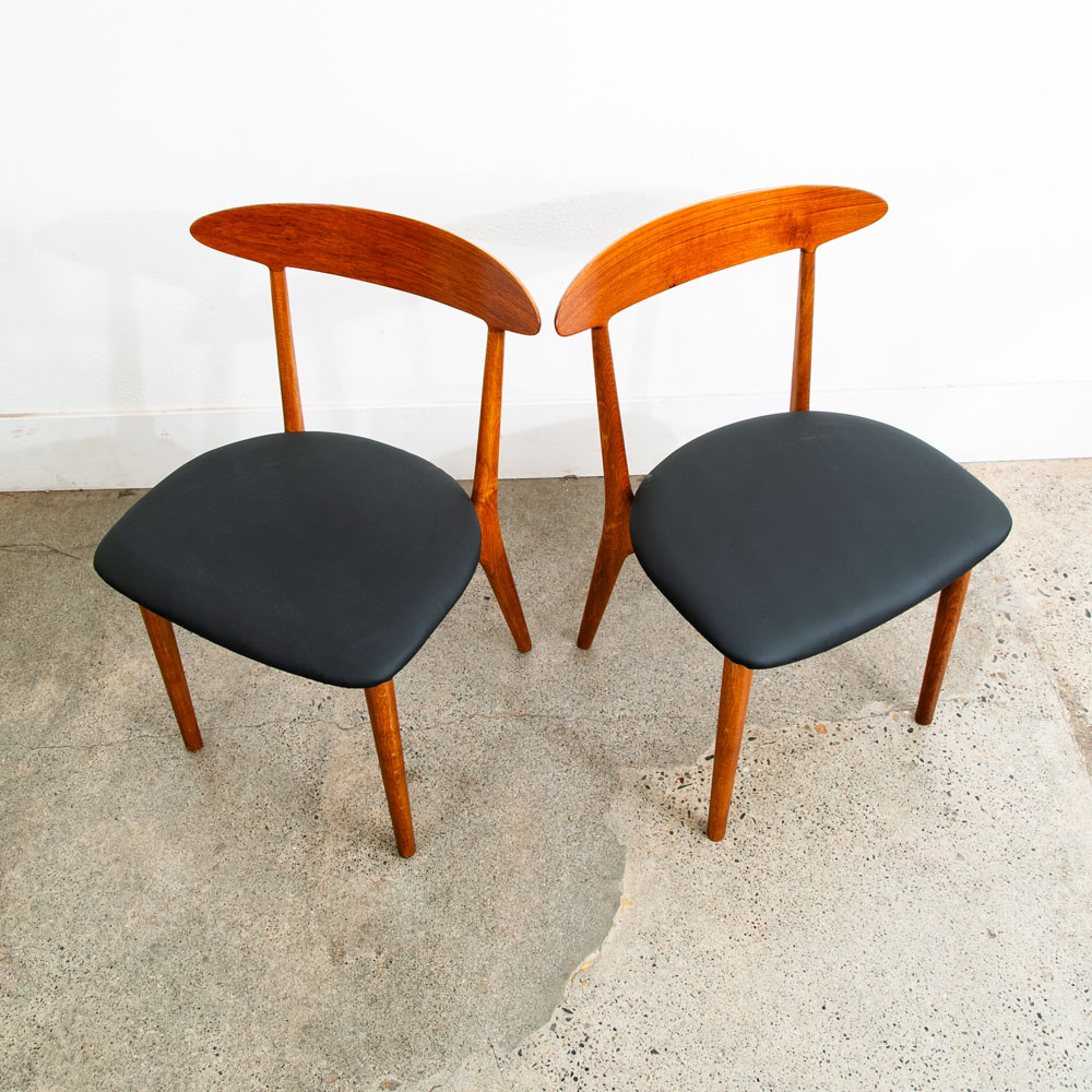 Mid Century Danish Modern Dining Chair Set Pair Two Kurt Ostervig Black Teak Oak - Image 4