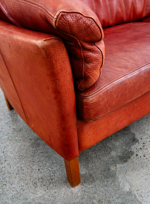Mid Century Danish Modern Sofa Couch Rust Red Leather 3 Seat Denmark Mcm - Image 11