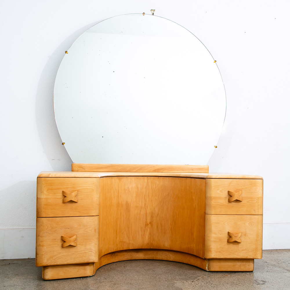 Mid Century Modern Vanity Dressing Table Heywood Wakefield Rio Round Mirror Mcm - Image 2