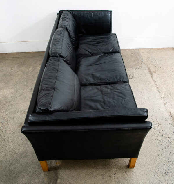 Mid Century Danish Modern Sofa Couch 3 Seat Borge Mogensen Leather Black Settee - Image 3