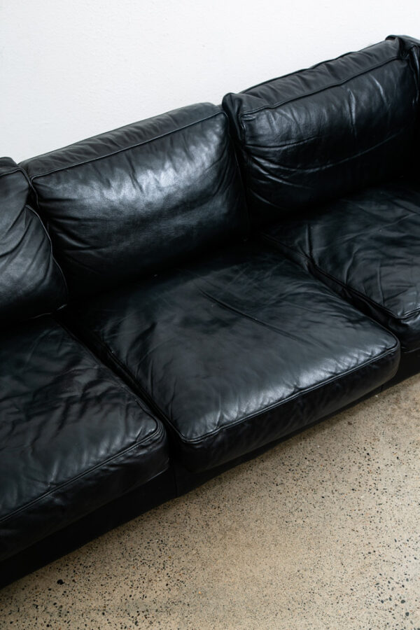 Mid Century Danish Modern Sofa Couch 3 Seat Borge Mogensen Leather Black Settee - Image 6
