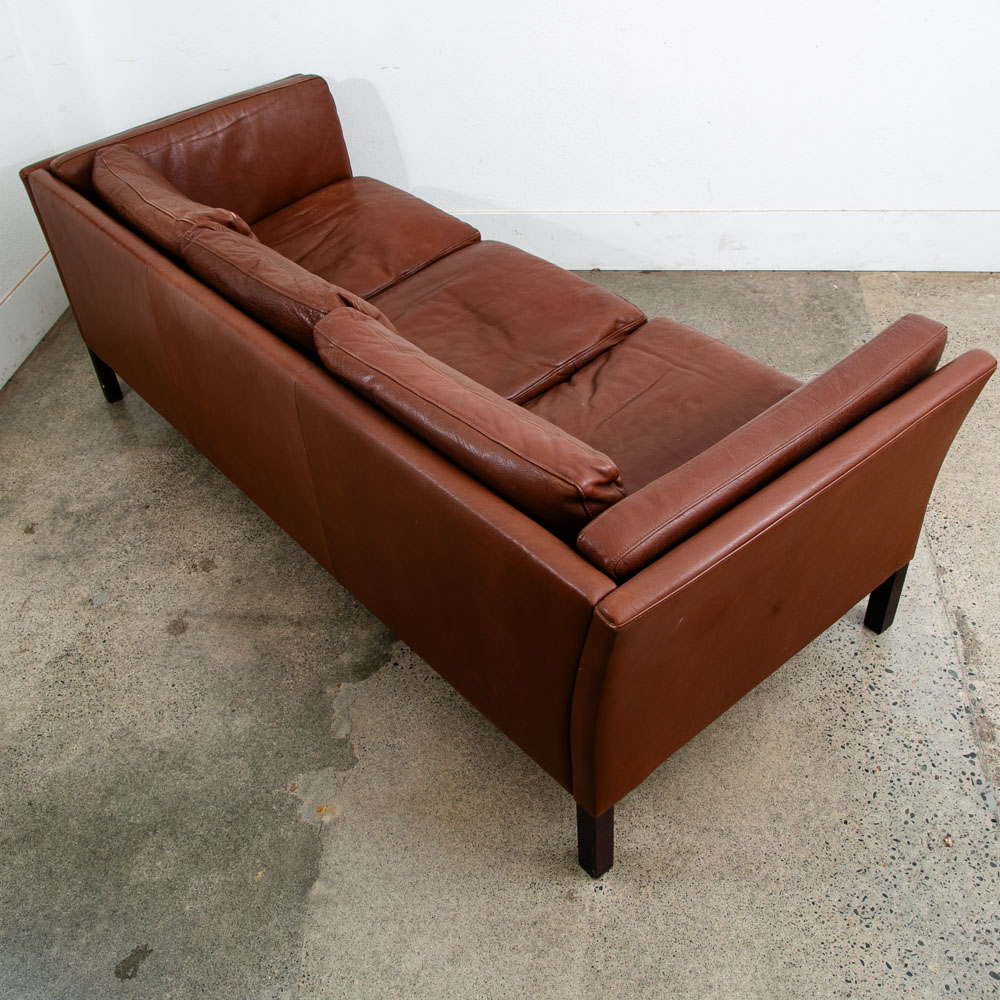 Mid Century Danish Modern Sofa Couch 3 Seater Brown Leather Stouby Seat Denmark - Image 5