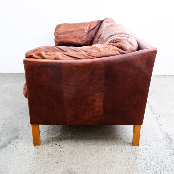 Mid Century Danish Modern Sofa Settee 2 Seater Red Cognac Leather Denmark - Image 3