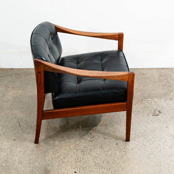 Mid Century Modern Lounge Chair Black Arms Walnut Tufted Work Armchair Vintage - Image 7