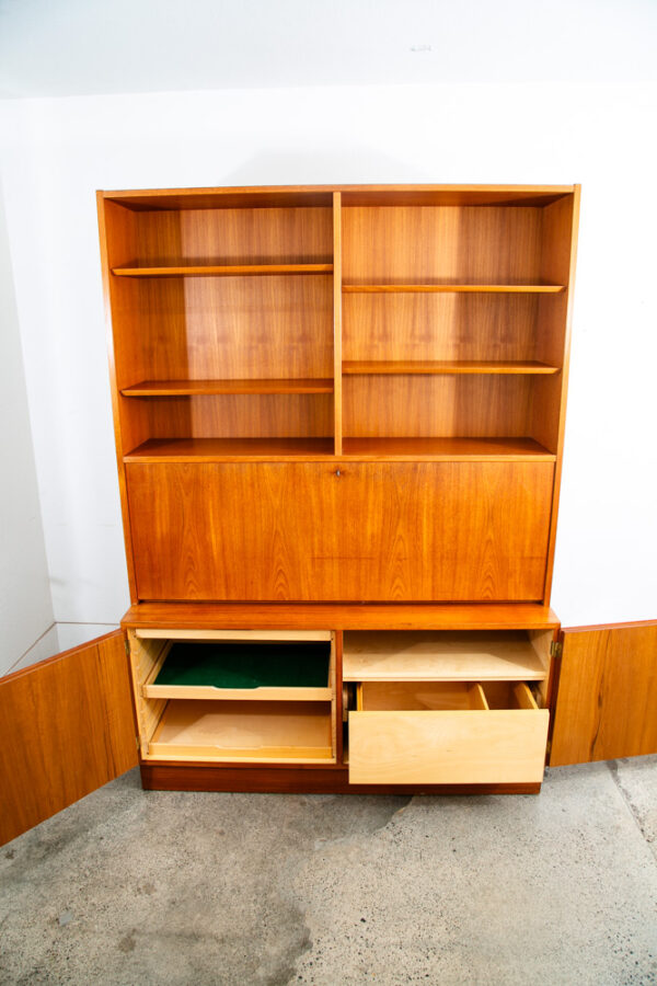 Mid Century Danish Modern Bookshelf Cabinet Teak Drawers Poul Hundevad Drop Leaf - Image 7