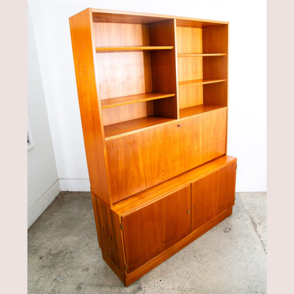 Mid Century Danish Modern Bookshelf Cabinet Teak Drawers Poul Hundevad Drop Leaf - Image 2