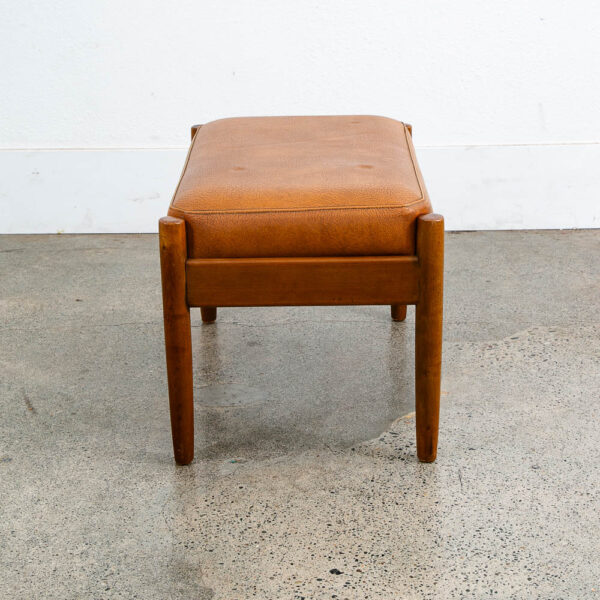 Mid Century Danish Modern Ottoman Stool Brown Tan Leather Rectangular Footrest - Image 10
